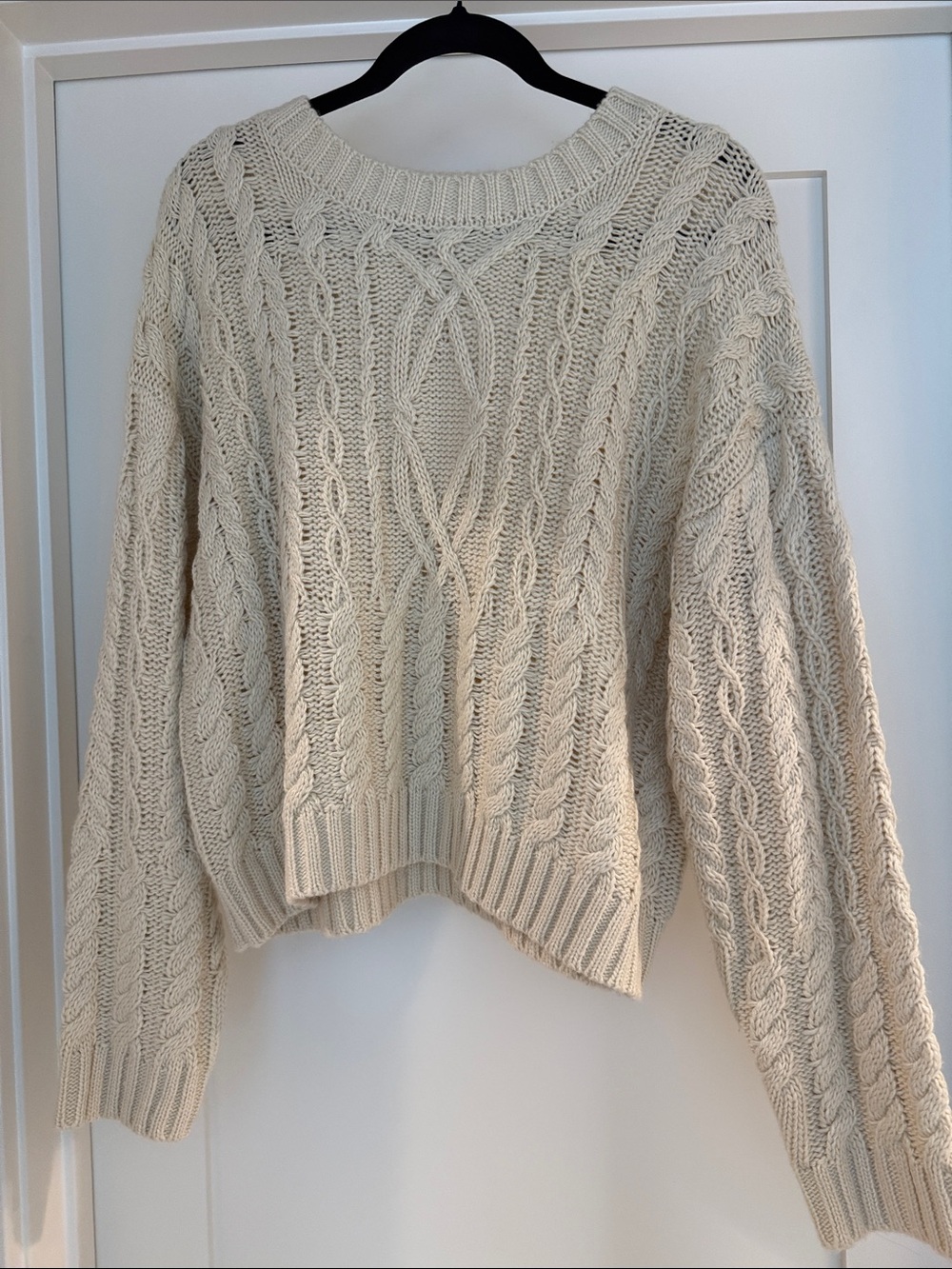 Pink Lily Cream Cable Knit Scoop Neck Sweater